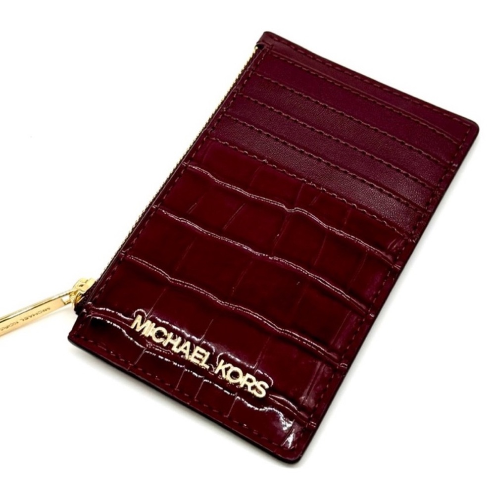 Michael Kors Medium Logo Card Case Wallet Ox Blood Multi